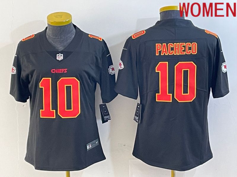 Women Kansas City Chiefs #10 Pacheco Black gold 2024 Nike Vapor Limited NFL Jersey style 1